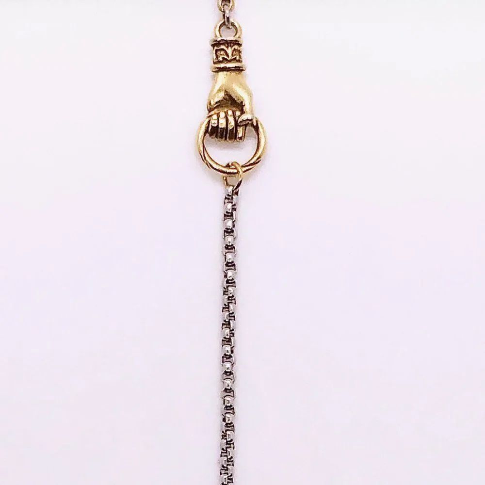 Silver & Gold Mixed Metal Mask Chain Necklace with Hand Detail